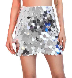 NWT Sparkly Silver Large Sequin‎ Mini Skirt thumbnail 1