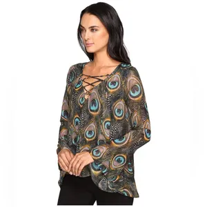 Show Me Your MuMu Zuko Lace Up Feather Top Blouse Size Small Bohemian Sheer thumbnail 8