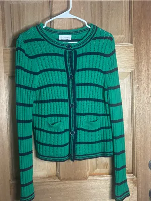Free assembly women’s Green Striped Cardigan Sweater size S thumbnail 1