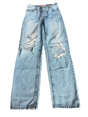 Revice High Waisted Straight Leg Jeans Distressed Light Wash Denim Size 25 Women thumbnail 1