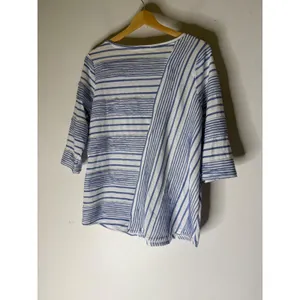 Habitat Clothes to Live In Blue White Striped Crinkle Top 3/4 Sleeve Size Medium thumbnail 2