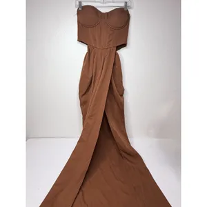 Pretty Little Thing Brown Corset Ruched Maxi Dress Size 8‎ Prom Dance Grad Racy thumbnail 5