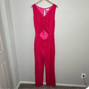 Lovers and friends Sharon hot pink cut out sleeveless jumpsuit size XL chevron thumbnail 2