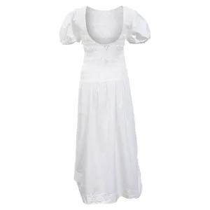 Ganni Smocked Poplin Midi‎ Dress in White Organic Cotton thumbnail 5