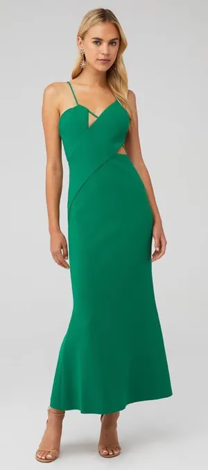 Significant‎ Other Cut Out Poet Asymmetrical Maxi Dress Green Womens Size 4 thumbnail 1