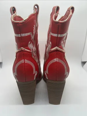MIA Red Wendi Embroidered Western Ankle Boots **Size 6** 🌺🌺 thumbnail 7