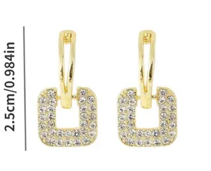 Elegant Gold Plated Square Stud Sparkling Earrings thumbnail 3