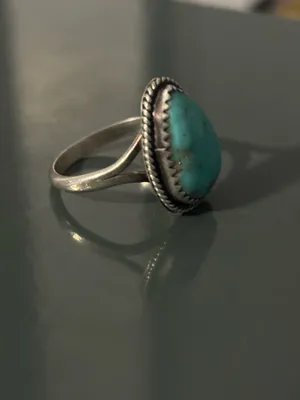 Turquoise Handmade Silver Ring size 8 Blue thumbnail 3