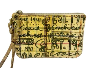 Coach Poppy Graffiti Plaid Scribble Cream Bag Wallet Wristlet thumbnail 1