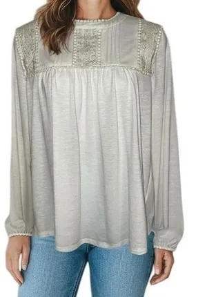 ANTHROPOLOGIE ELLA MARE Cream Lace Trim Pintuck‎ Blouse Top L/S EUC Size Medium thumbnail 1