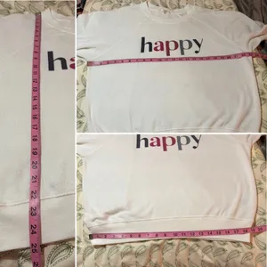 Red Dress Boutique Z Supply Happy Graphic Print Sweatshirt Ivory White Crew Neck Lightweight M thumbnail 10