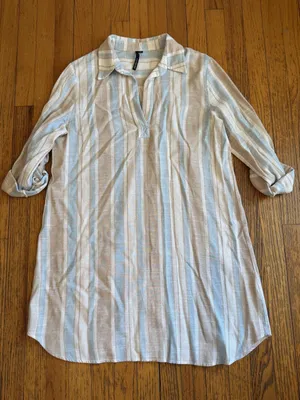 Kay Celine Dress Womens Medium Stripe Shirt Dress 3/4 Sleeve Casual Knee Length thumbnail 1