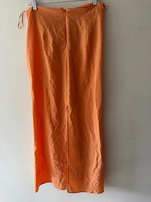 12th Tribe‎ Peachy Orange Ruched Maxi Skirt Beach Cover Up Lightweight Slit thumbnail 5