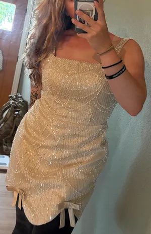 White Beaded Fringe Mini Dress | coquette | Cocktail | Size S/M thumbnail 1