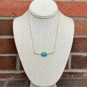 Stainless Steel Bar Necklace with Turquoise - Gold thumbnail 2