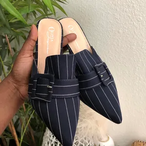 Olivia Jaymes Office Siren Core Navy white pin striped mules buckle detail 4” heels pumps - Size 8 thumbnail 3