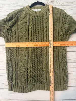 Vintage 90s Littlewood Green Cable Knit Sweater Women’s M Olive Fisherman thumbnail 8