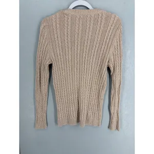 Croft & Barrow Womens Sweater Tan Beige Cable Knit V-Neck Cotton Medium thumbnail 3