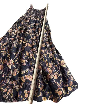 Ophelia Roe Floral Maxi Dress Womens Medium Blue Cotton Smocked Tiered Boho Boho thumbnail 1