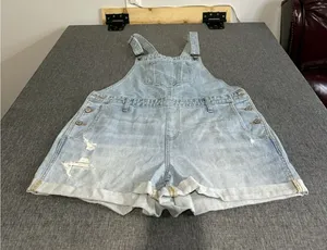 Old Navy women's light wash denim shortalls L 3" inseam button 5-pocket thumbnail 1