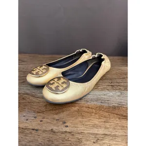 Tory Burch Reva Metallic Gold Tumbled Ballerina Flats thumbnail 4