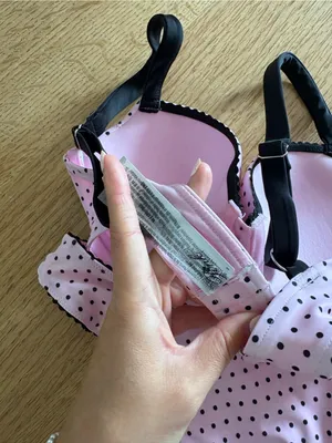 Pink Polka Dot Bikini Set with Black Trim thumbnail 5