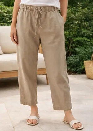 The Group Babaton‎ Drawstring Twill Crop Pants Tan Comfort Capsule Preppy M thumbnail 1