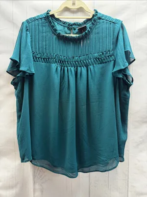 Torrid NWT Deep Teal Chiffon Smocked Pin Tuck Flutter Short Sleeve Blouse Top thumbnail 1