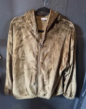 Women’s I Believe Brown Fuzzy Zip-Up Hoodie thumbnail 1