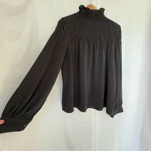 Patrizia Luca smocked high neck long sleeve blouse black thumbnail 2