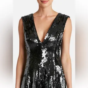 Dress the Population Marilyn Sequin Sleeveless V-Neck Mini Dress Black Sz Large‎ thumbnail 4