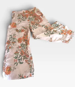 Rachel Zoe Linen Blend Wide Leg Pants Orange Floral Paisley Boho Resort Sm thumbnail 1