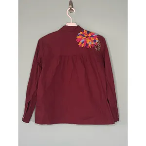 Maeve Anthropologie Burgundy Embroidered Button Down Shirt Size 2 thumbnail 6