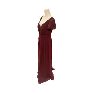 Azazie Rylee Burgundy Chiffon Bridesmaid Dress Size 10 Maxi V-Neck Slit Prom thumbnail 2