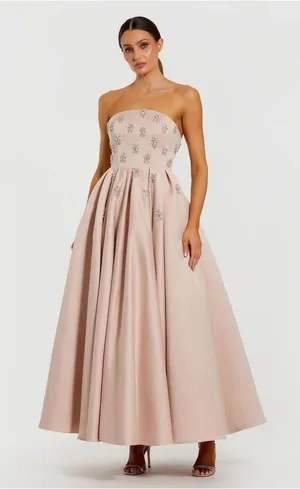 MAC DUGGAL Pink Size 8 Strapless Crystal Embellished Satin A-Line Dress Gown thumbnail 1