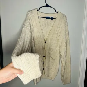 Vintage 80s Towncraft Acrylic Slouchy Cabled Oversized Cardigan Grande Size XL thumbnail 3