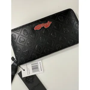 Ed Hardy Black‎ Embossed Skull Heart Zip Around Wristlet Wallet New EHW05505M thumbnail 2