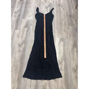 Dissh Kendall Black Midi Slip Dress Cupro Viscose V Neck Gold Ring Straps US 4 thumbnail 8