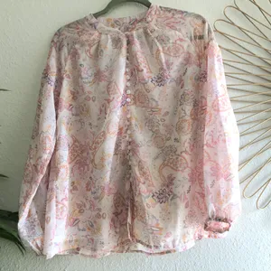 Loose lightweight flowy boho indie cottage core paisley pastel button up down no collar mock neck shirt blouse thumbnail 2
