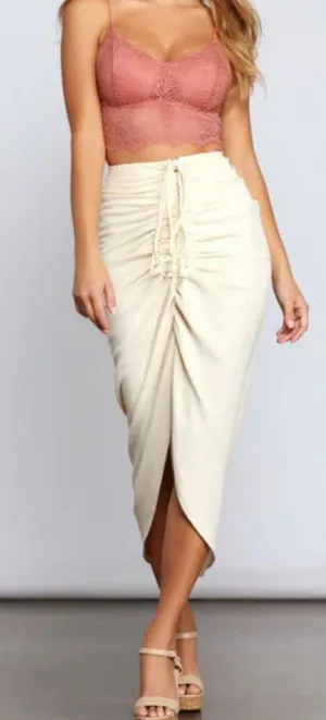 Windsor High-Rise Drama Ruched Midi Skirt - Medium thumbnail 1