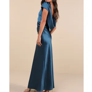 NEW Lulus Captivating Presence Dark Teal Satin Open Cowl Back Maxi Dress Large thumbnail 6