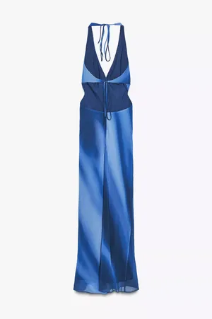 Zara Blue Halter Maxi Dress evening party wedding bohemian thumbnail 6