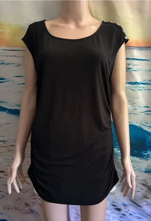 Premise Women’s Black Short Sleeve Scoop Neck Top with Shoulder Stud Detail XL thumbnail 1