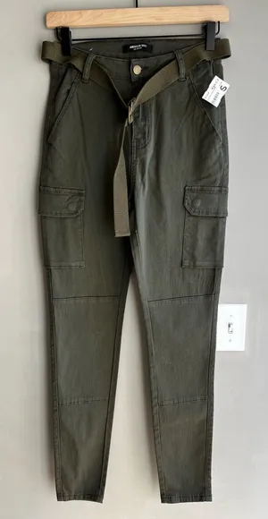 American Bazi Women’s Olive Cargo Pants with Belt thumbnail 1