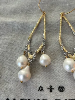NWOT Alexis Bittar Gold Tone Crystal & White Pearl Drop Earrings thumbnail 3