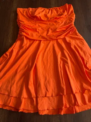 Women’s Orange Strapless Ruched Flare Dress Size XL Layered Skirt thumbnail 1
