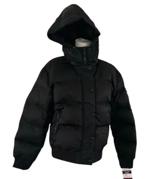 Champion Crop Quilted Snorkel Puffer Jacket with Hood, Black, Size Small, NWT thumbnail 1