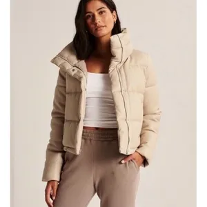 Abercrombie & Fitch Women's Large Cream Vegan Leather Mini Puffer‎ Jacket thumbnail 8