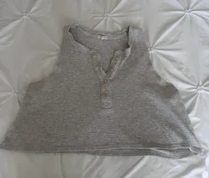 aerie Light Gray Waffle Henley Tank thumbnail 1