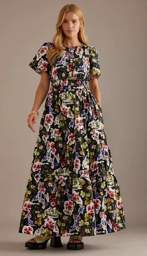 NWT Anthropologie Somerset Maxi in Black Bright Floral Cotton Dress XL thumbnail 1
